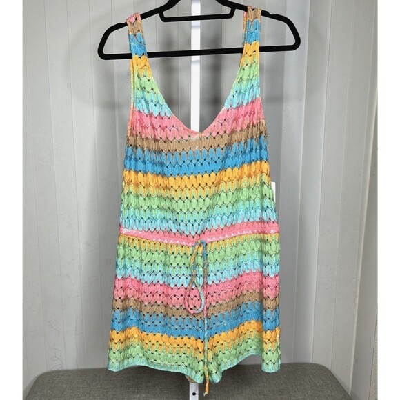 Show Me Your Mumu Ren Romper in Multi Stripe Crochet Beach Cover Up Size L - Picture 2 of 10
